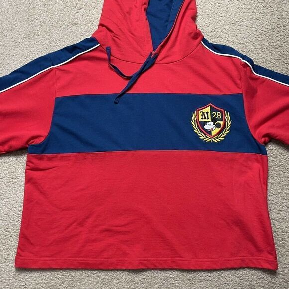 Mickey Mouse Hoodie Women XL Red Cropped Big Print Light Weight Sweater Ladies - Picture 2 of 9